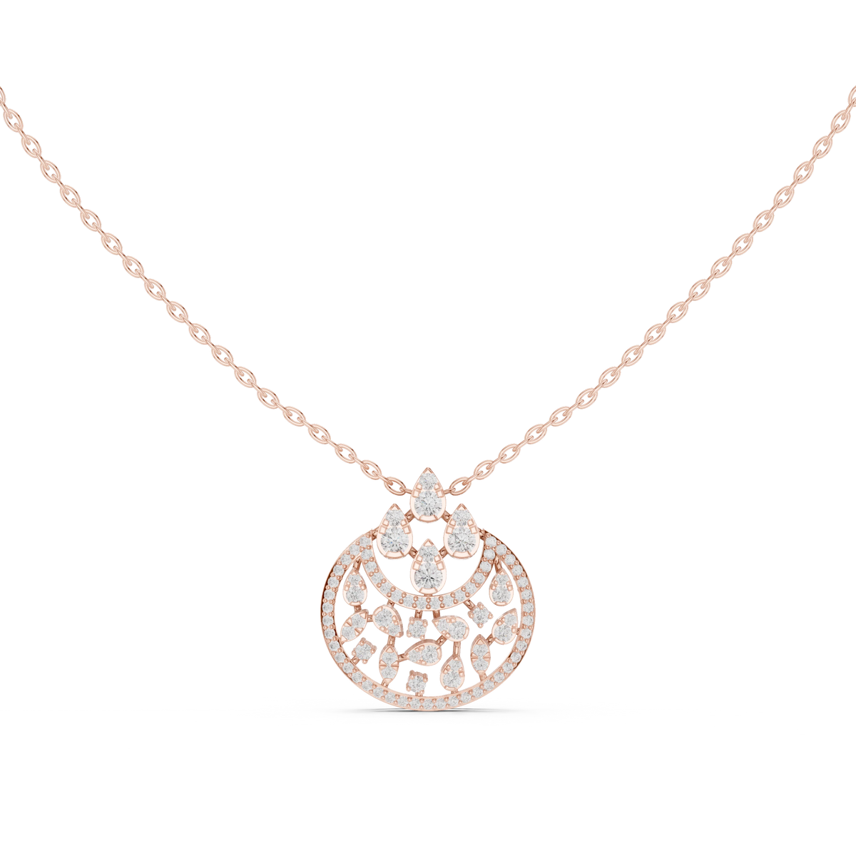 Crescent Openwork Disc Moissanite Pendant in rose 925 sterling silver, view 4