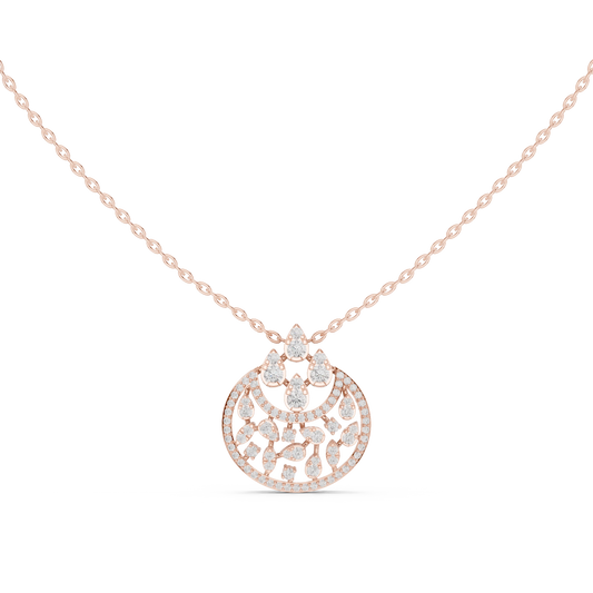 Crescent Openwork Disc Moissanite Pendant in rose 925 sterling silver, view 4