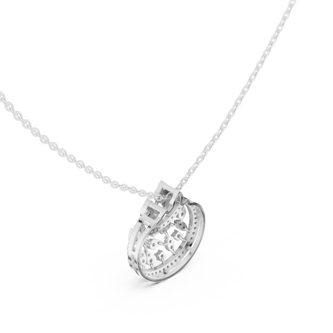 Crescent Openwork Disc Moissanite Pendant in white 925 sterling silver, view 2