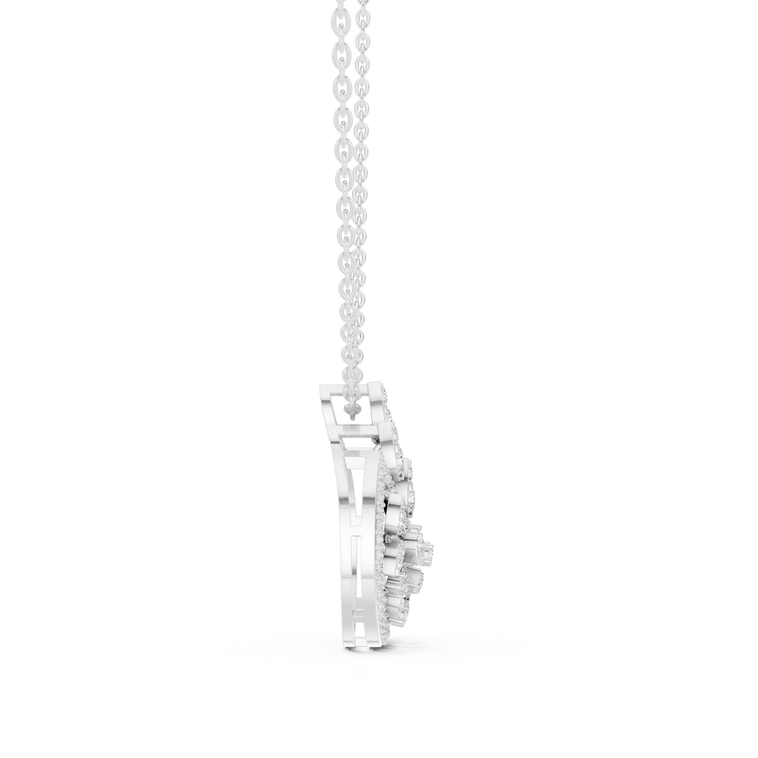 Crescent Openwork Disc Moissanite Pendant in white 925 sterling silver, view 3