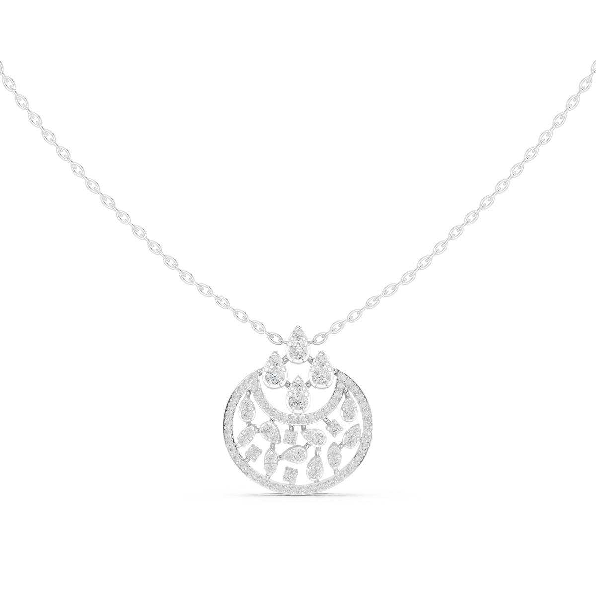 Crescent Openwork Disc Moissanite Pendant in white 925 sterling silver, view 4