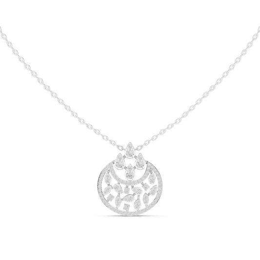 Crescent Openwork Disc Moissanite Pendant in white 925 sterling silver, view 4