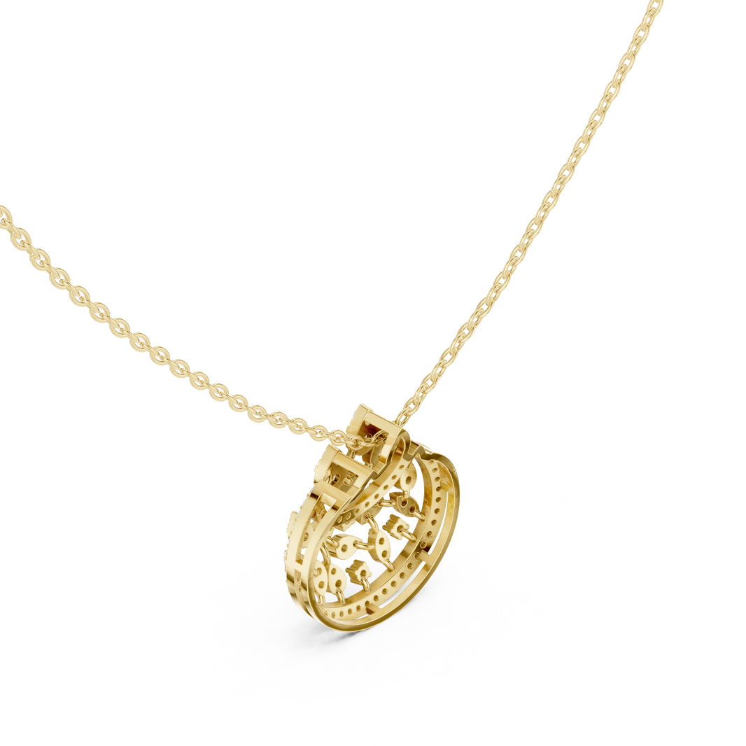 Crescent Openwork Disc Moissanite Pendant in yellow 925 sterling silver, view 2