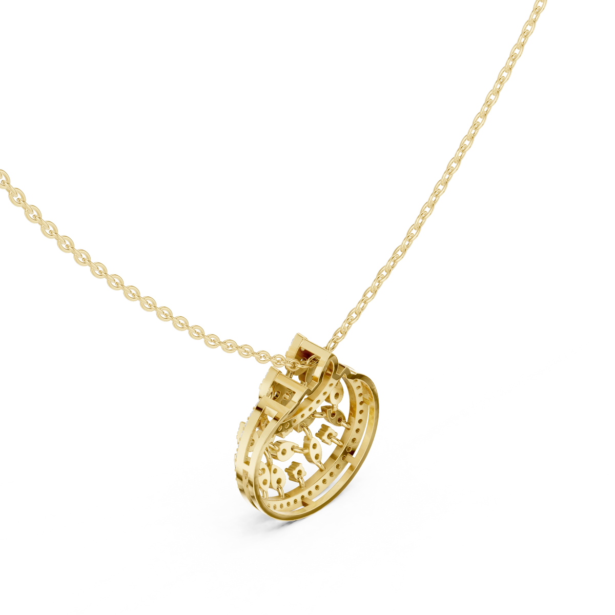 Crescent Openwork Disc Moissanite Pendant in yellow 925 sterling silver, view 2
