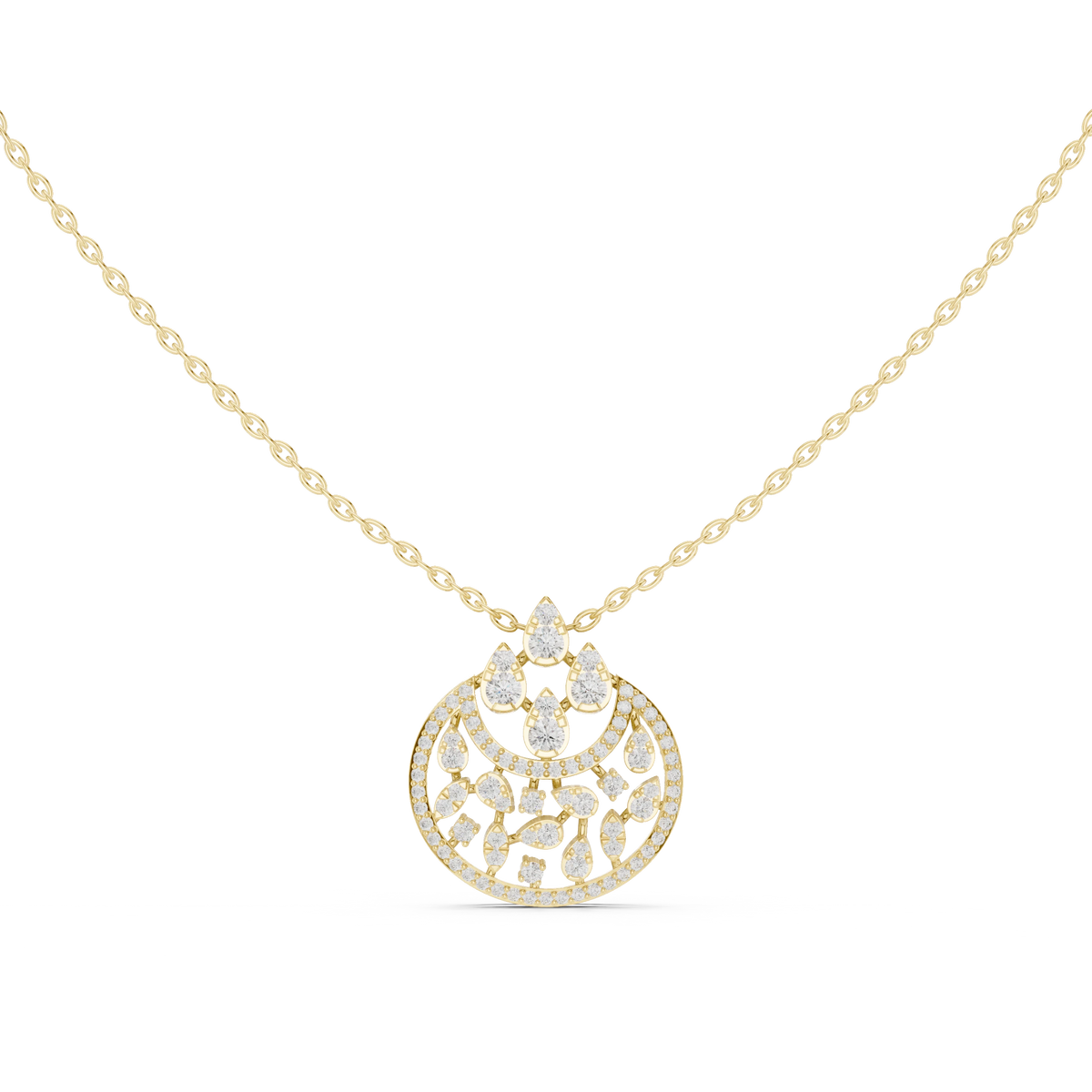 Crescent Openwork Disc Moissanite Pendant in yellow 925 sterling silver, view 4
