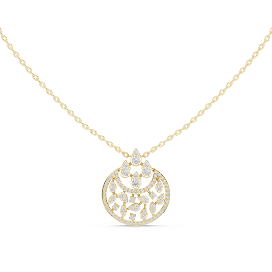 Crescent Openwork Disc Moissanite Pendant in yellow 925 sterling silver, view 4