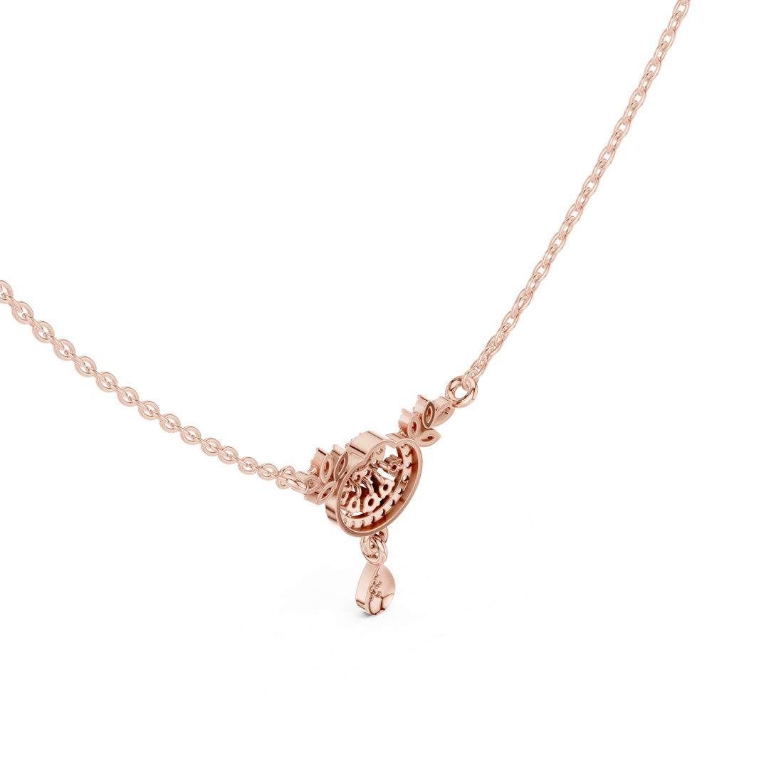 Leaf Spray Medallion Pear Drop Moissanite Station Pendant in rose 925 sterling silver, view 2