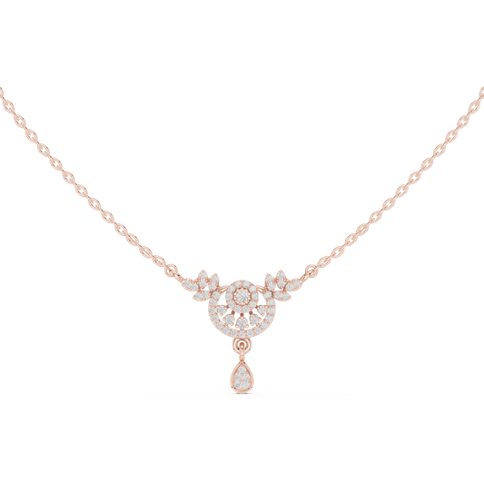 Leaf Spray Medallion Pear Drop Moissanite Station Pendant in rose 925 sterling silver, view 4