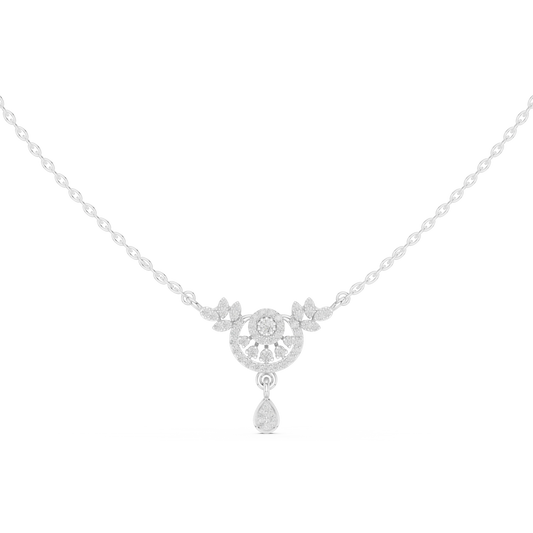 Leaf Spray Medallion Pear Drop Moissanite Station Pendant in white 925 sterling silver, view 4