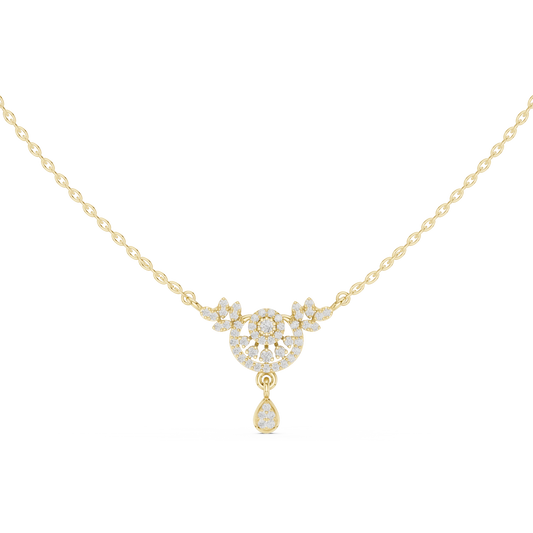 Leaf Spray Medallion Pear Drop Moissanite Station Pendant in yellow 925 sterling silver, view 4