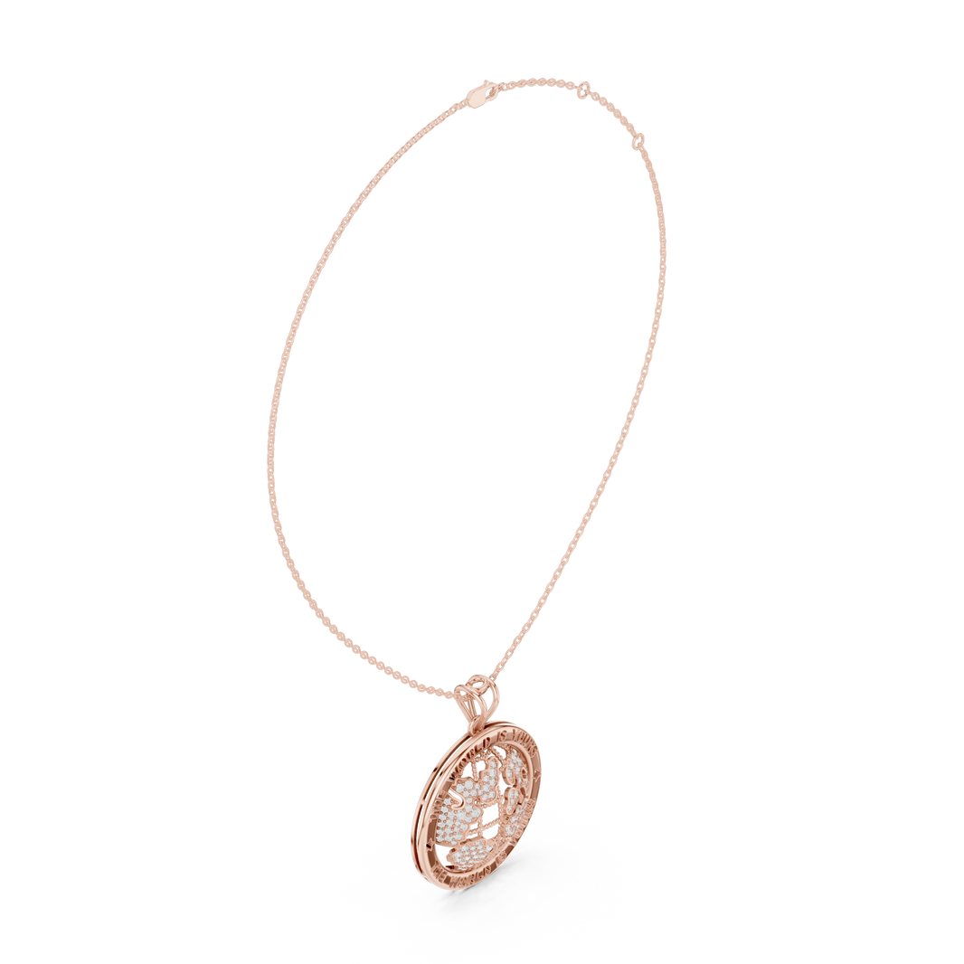 The World Is Yours Globe Moissanite Medallion Pendant in rose 925 sterling silver, view 1