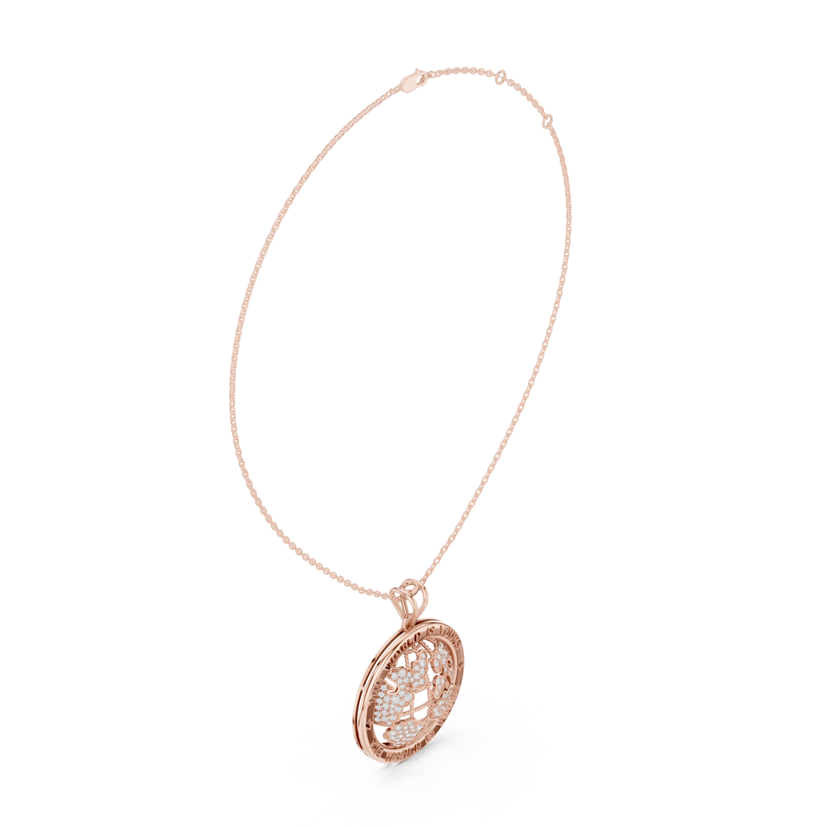 The World Is Yours Globe Moissanite Medallion Pendant in rose 925 sterling silver, view 1