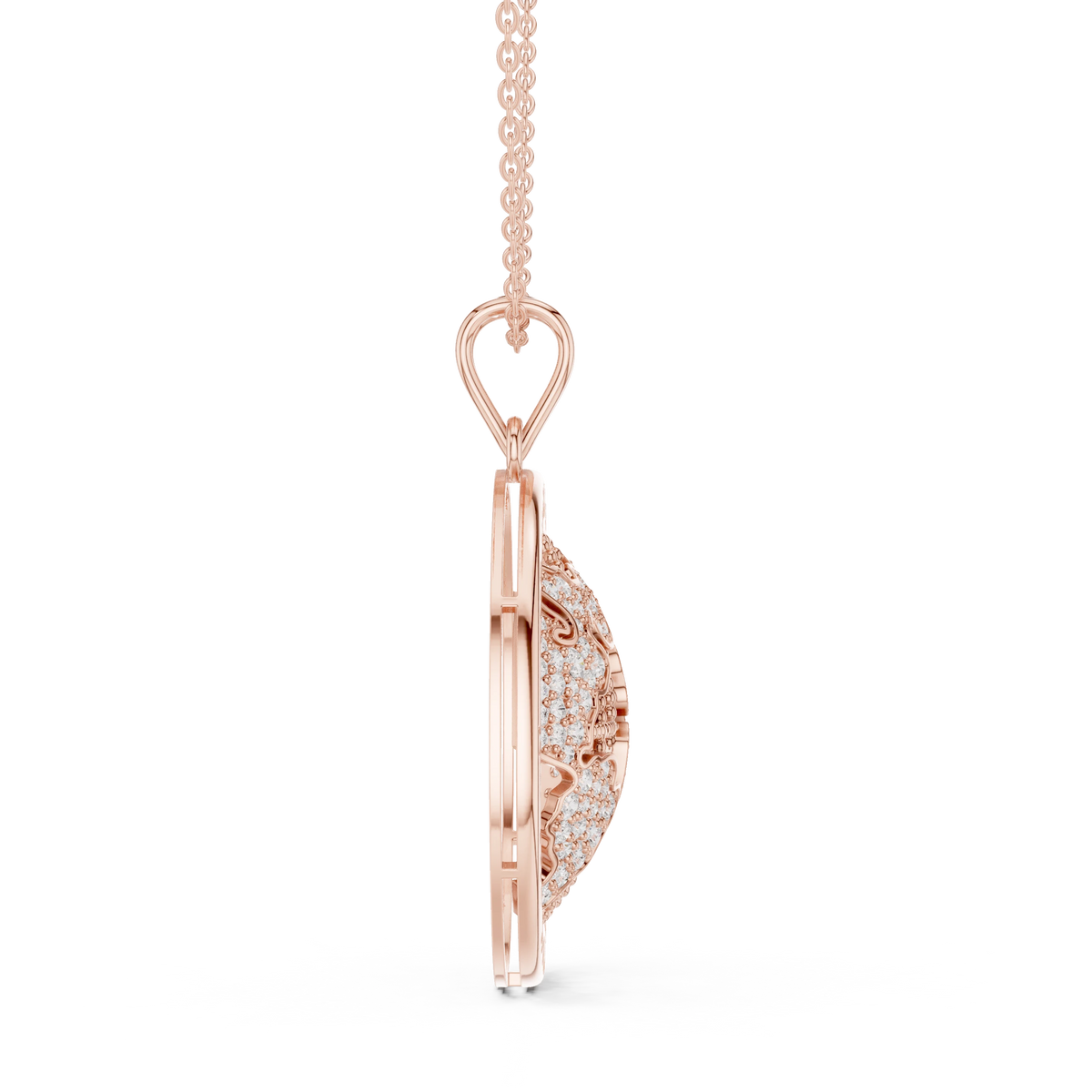 The World Is Yours Globe Moissanite Medallion Pendant in rose 925 sterling silver, view 3