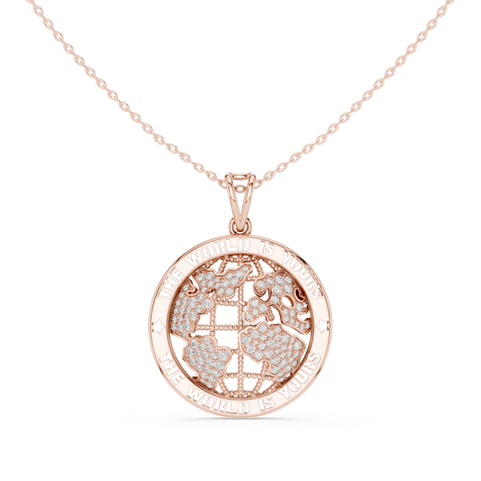 The World Is Yours Globe Moissanite Medallion Pendant in rose 925 sterling silver, view 4
