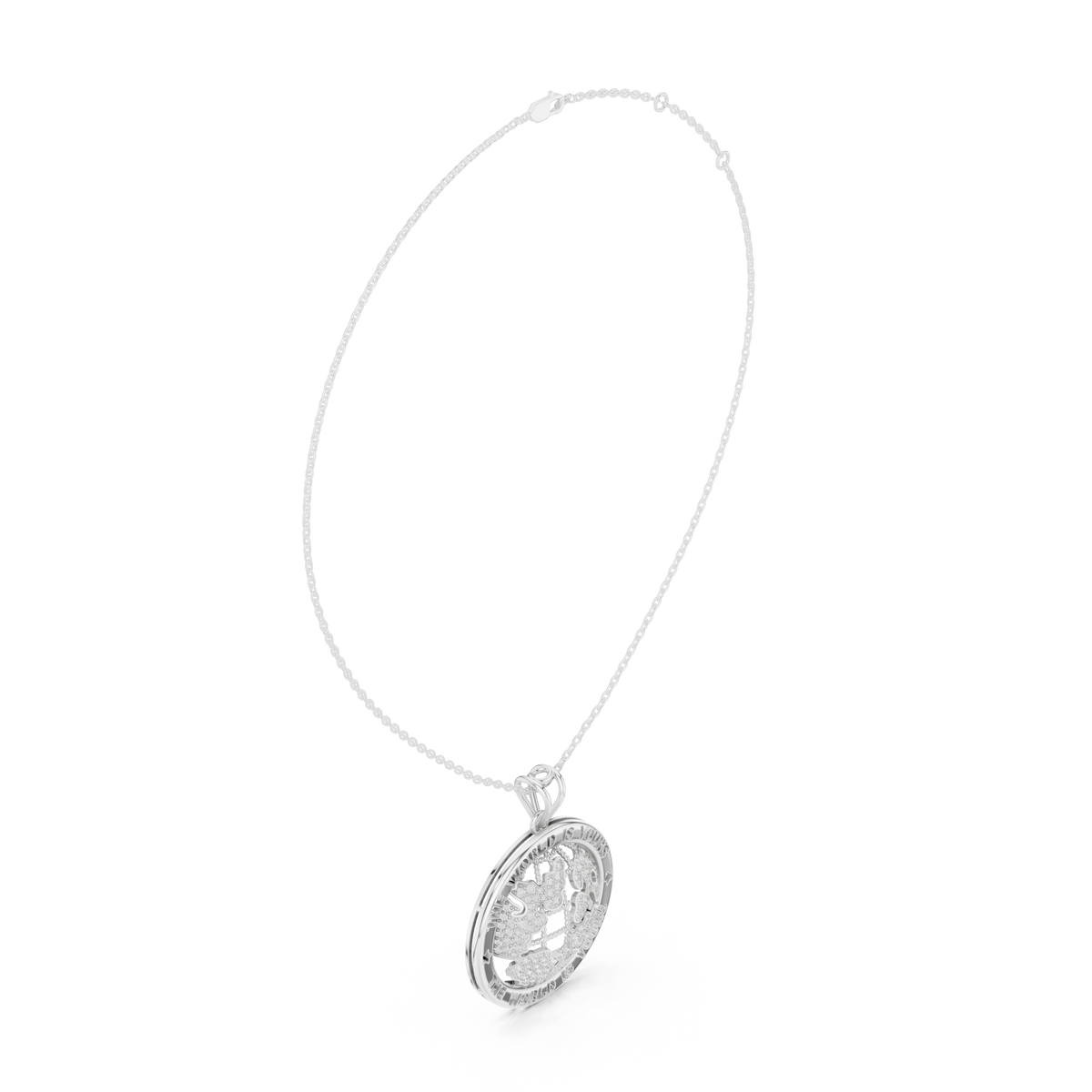 The World Is Yours Globe Moissanite Medallion Pendant in white 925 sterling silver, view 1