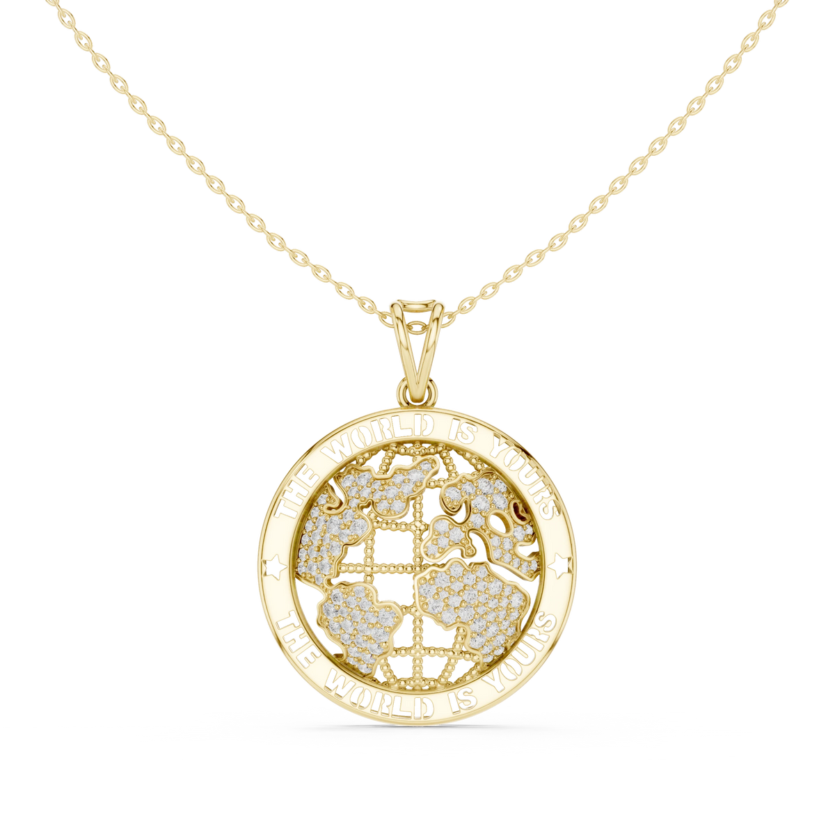 The World Is Yours Globe Moissanite Medallion Pendant in yellow 925 sterling silver, view 4