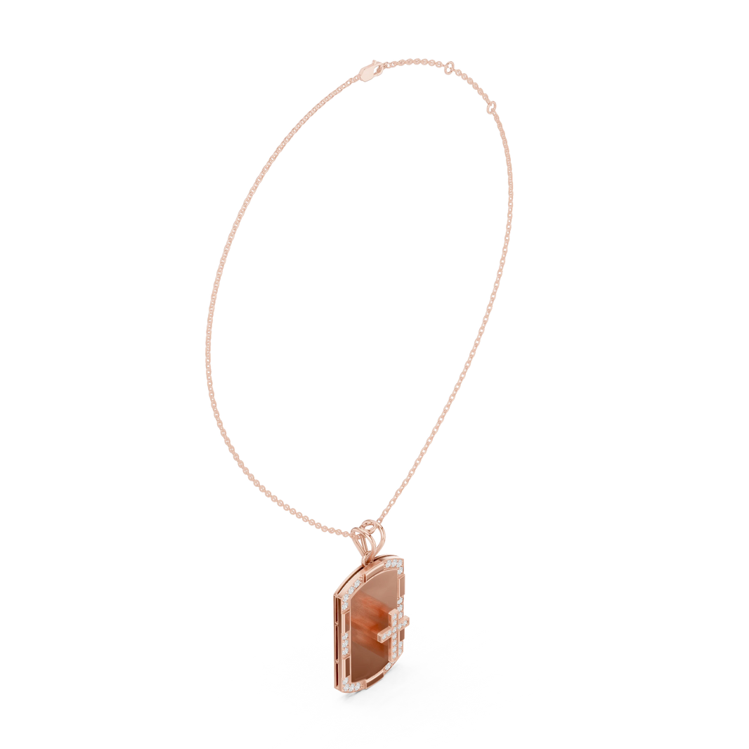 White Enamel Pavé Cross Dog Tag Moissanite Pendant in rose 925 sterling silver, view 1