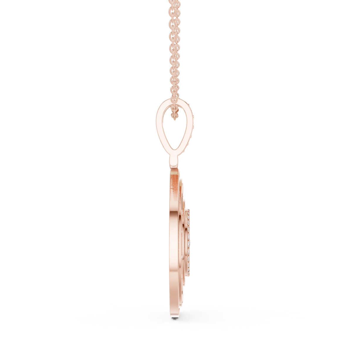 Greek Key White Enamel Pavé Medallion Moissanite Pendant in rose 925 sterling silver, view 3