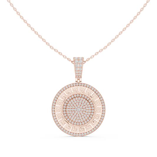 Greek Key White Enamel Pavé Medallion Moissanite Pendant in rose 925 sterling silver, view 4