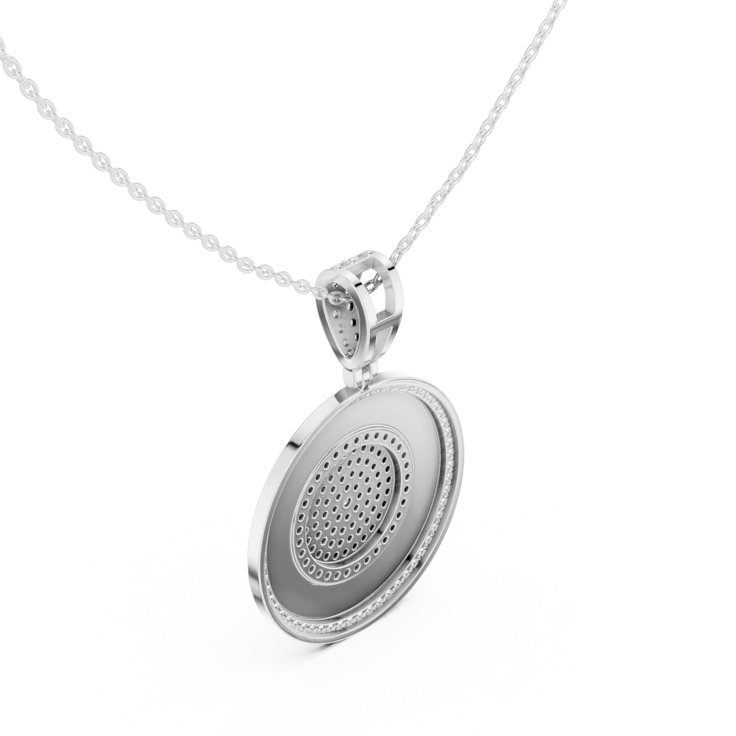 Greek Key White Enamel Pavé Medallion Moissanite Pendant in white 925 sterling silver, view 2