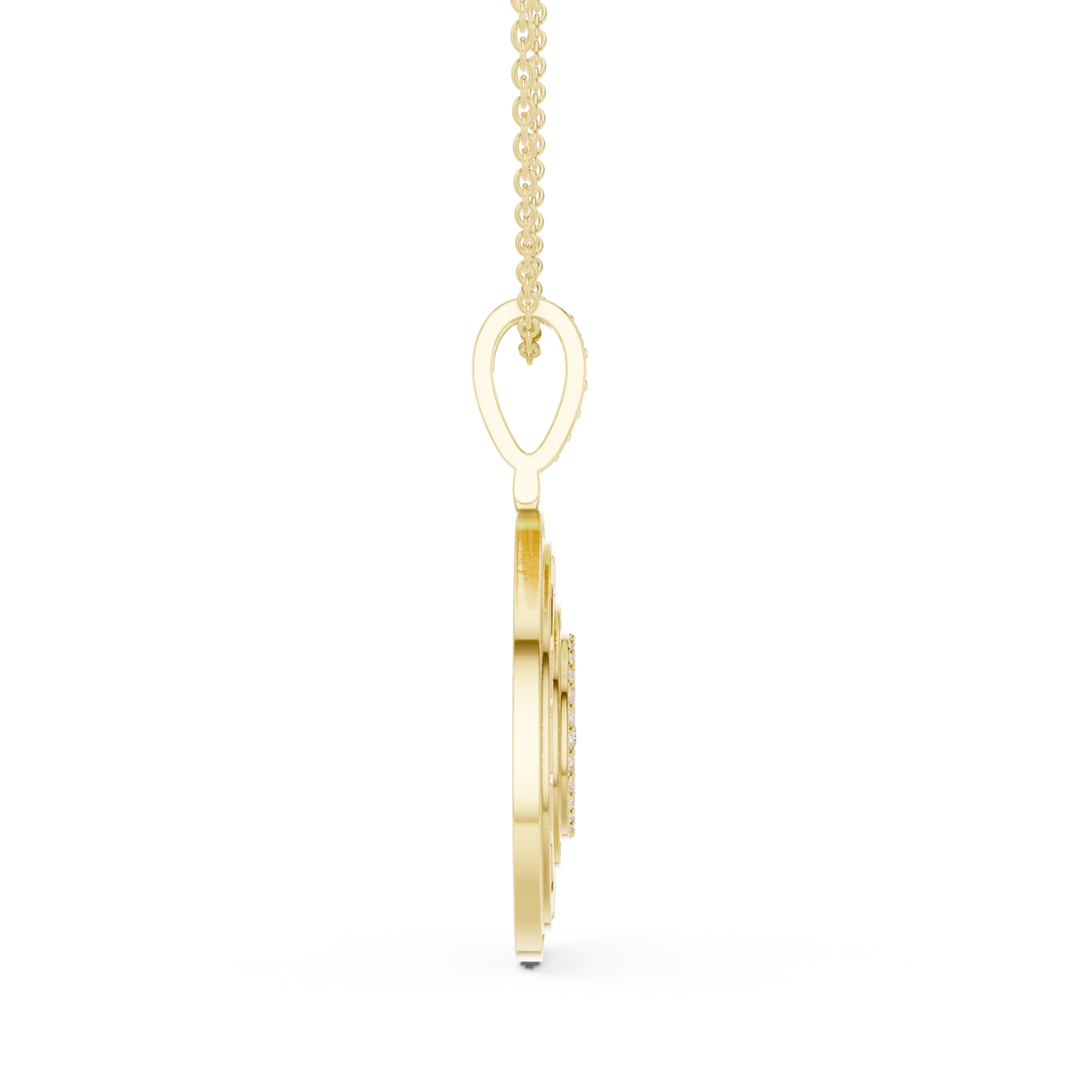 Greek Key White Enamel Pavé Medallion Moissanite Pendant in yellow 925 sterling silver, view 3