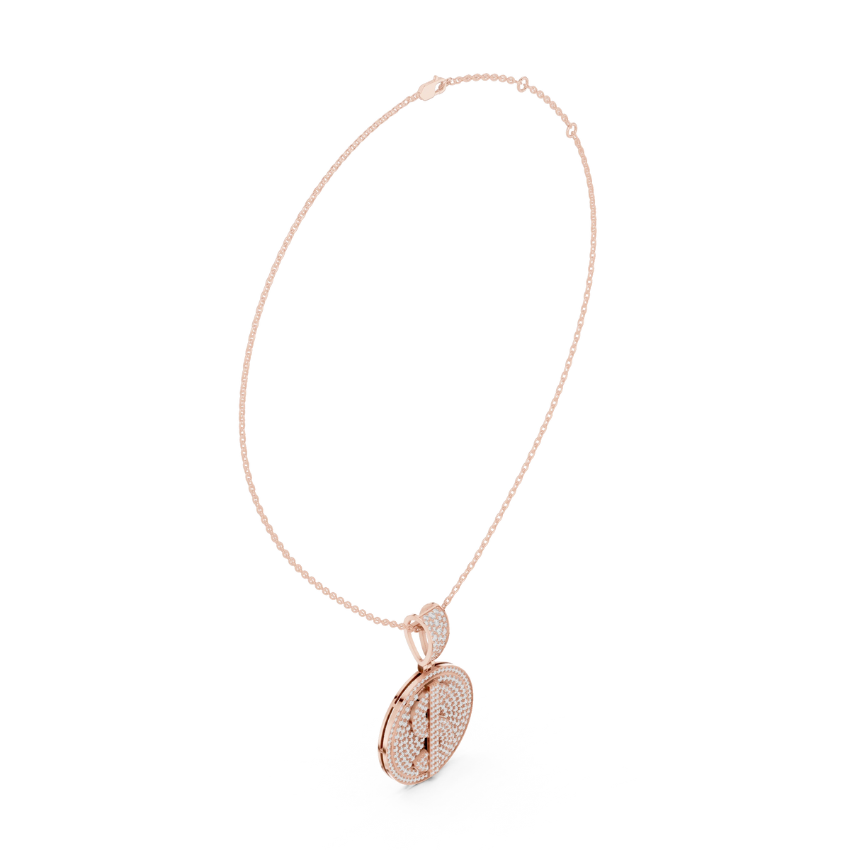 Iced Dollar Sign Medallion Moissanite Pendant in rose 925 sterling silver, view 1