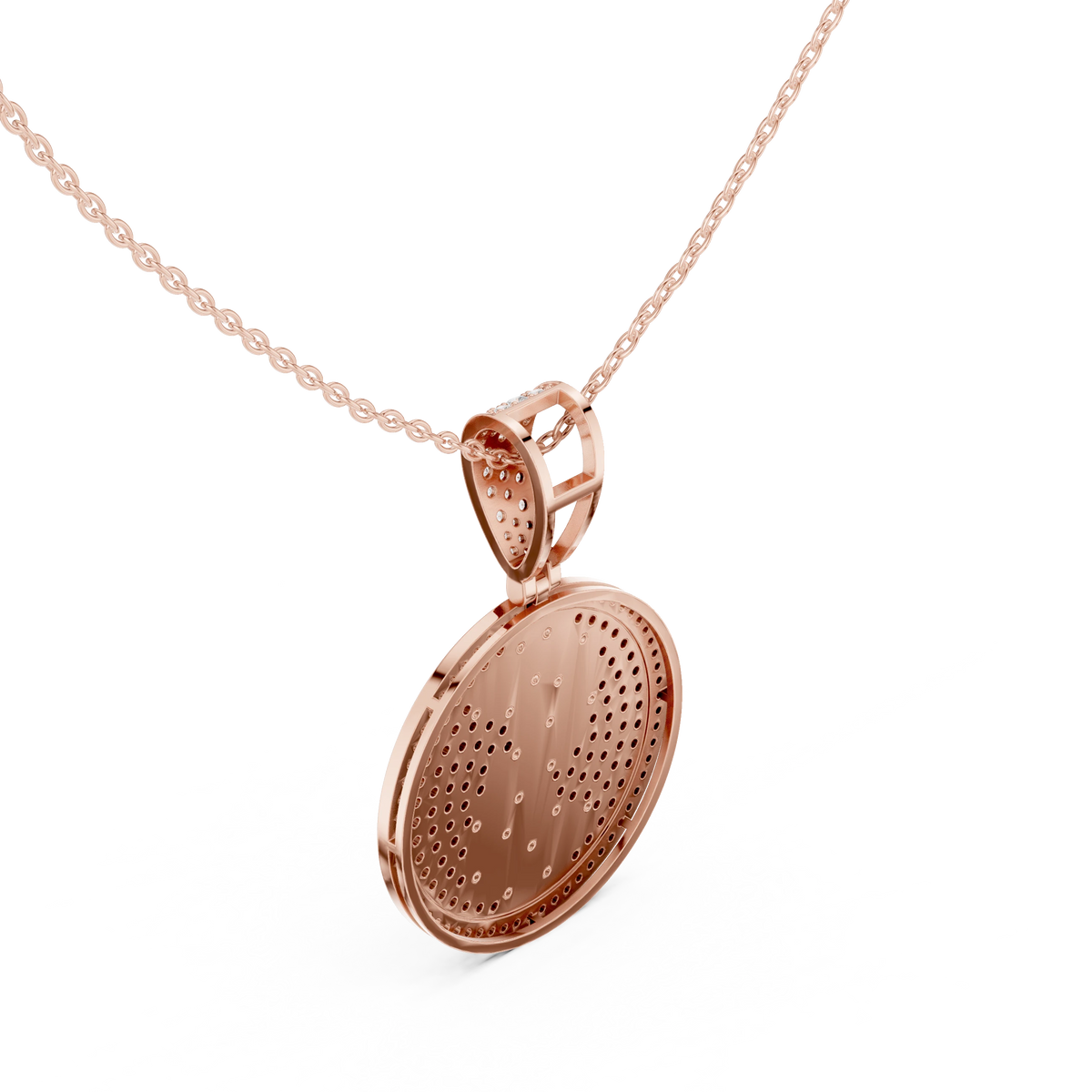 Iced Dollar Sign Medallion Moissanite Pendant in rose 925 sterling silver, view 2