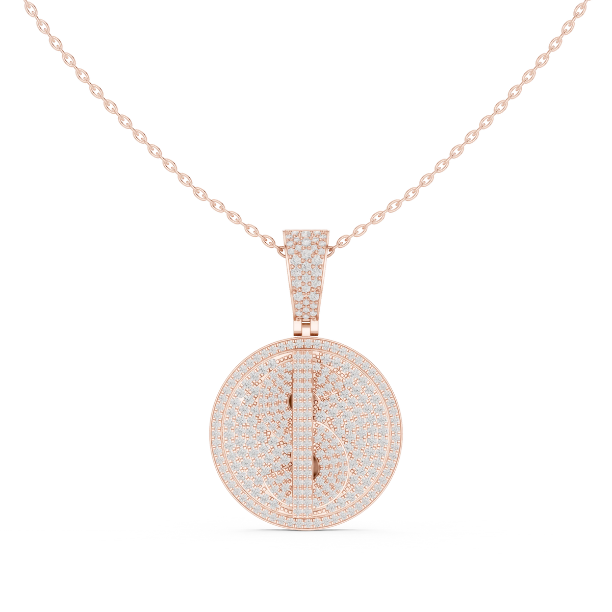 Iced Dollar Sign Medallion Moissanite Pendant in rose 925 sterling silver, view 4