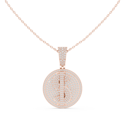 Iced Dollar Sign Medallion Moissanite Pendant in rose 925 sterling silver, view 4