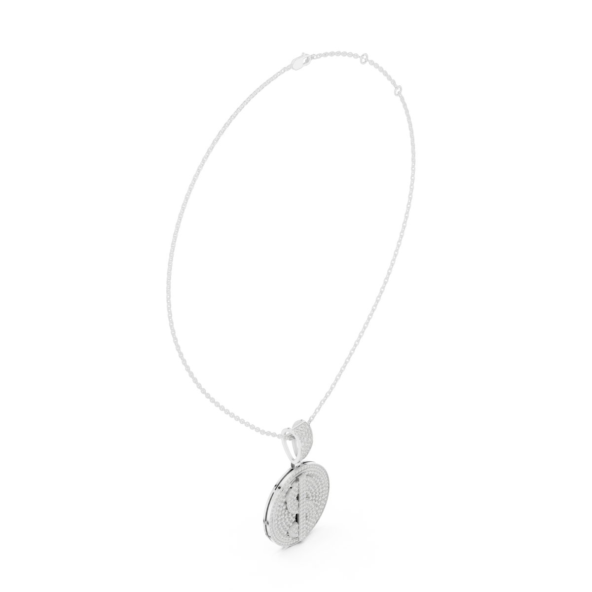 Iced Dollar Sign Medallion Moissanite Pendant in white 925 sterling silver, view 1