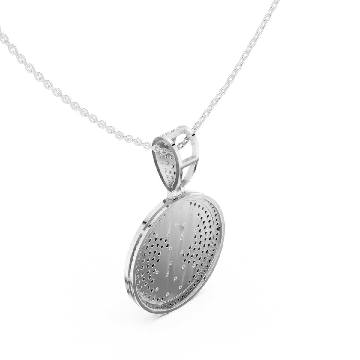 Iced Dollar Sign Medallion Moissanite Pendant in white 925 sterling silver, view 2