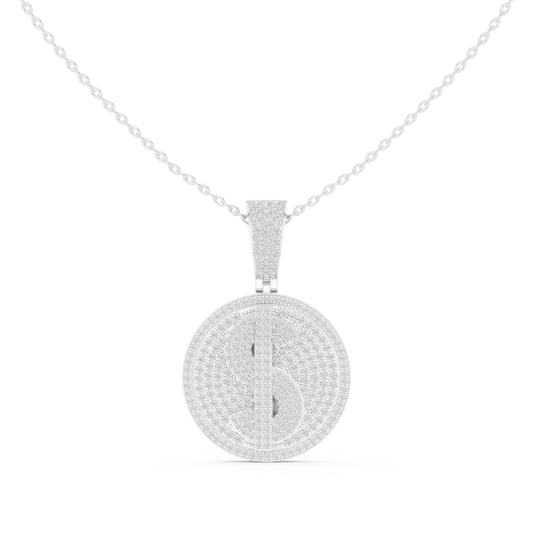 Iced Dollar Sign Medallion Moissanite Pendant in white 925 sterling silver, view 4