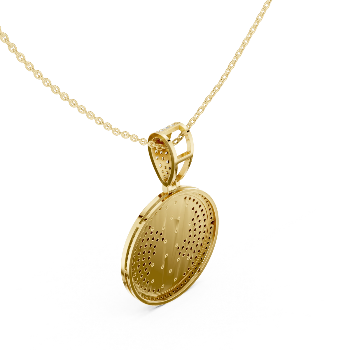 Iced Dollar Sign Medallion Moissanite Pendant in yellow 925 sterling silver, view 2