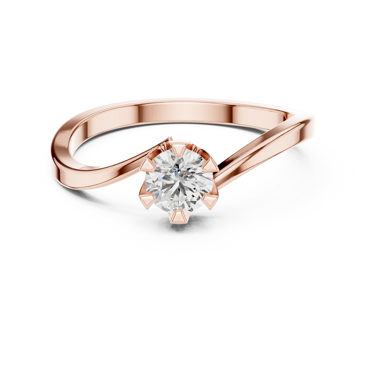 Round Moissanite Bypass Solitaire Engagement Ring in rose 925 sterling silver, view 4