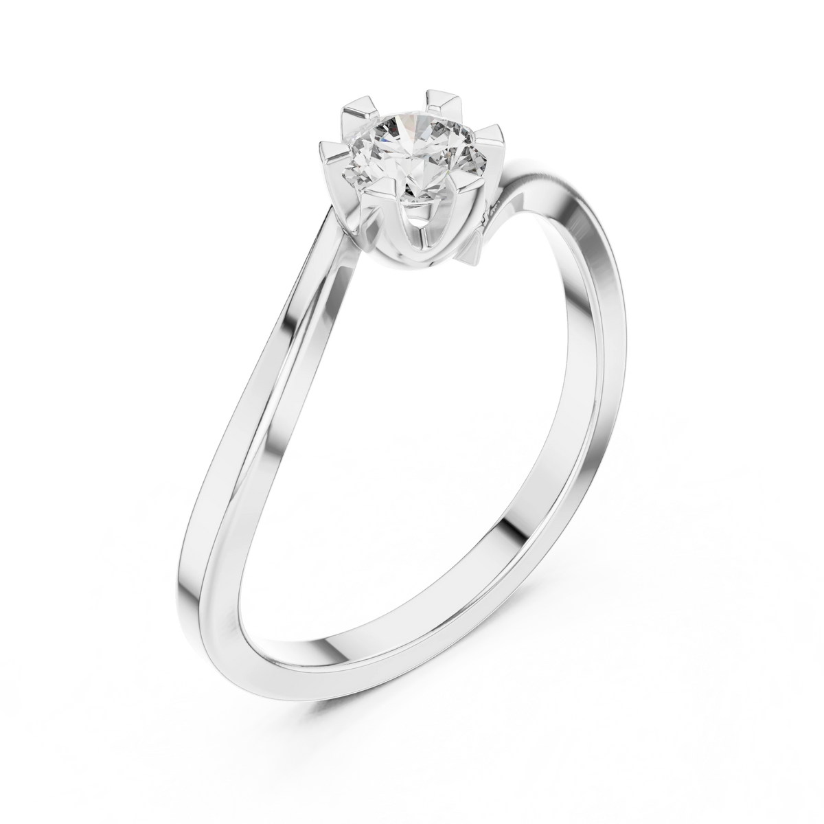 Round Moissanite Bypass Solitaire Engagement Ring in white 925 sterling silver, view 2