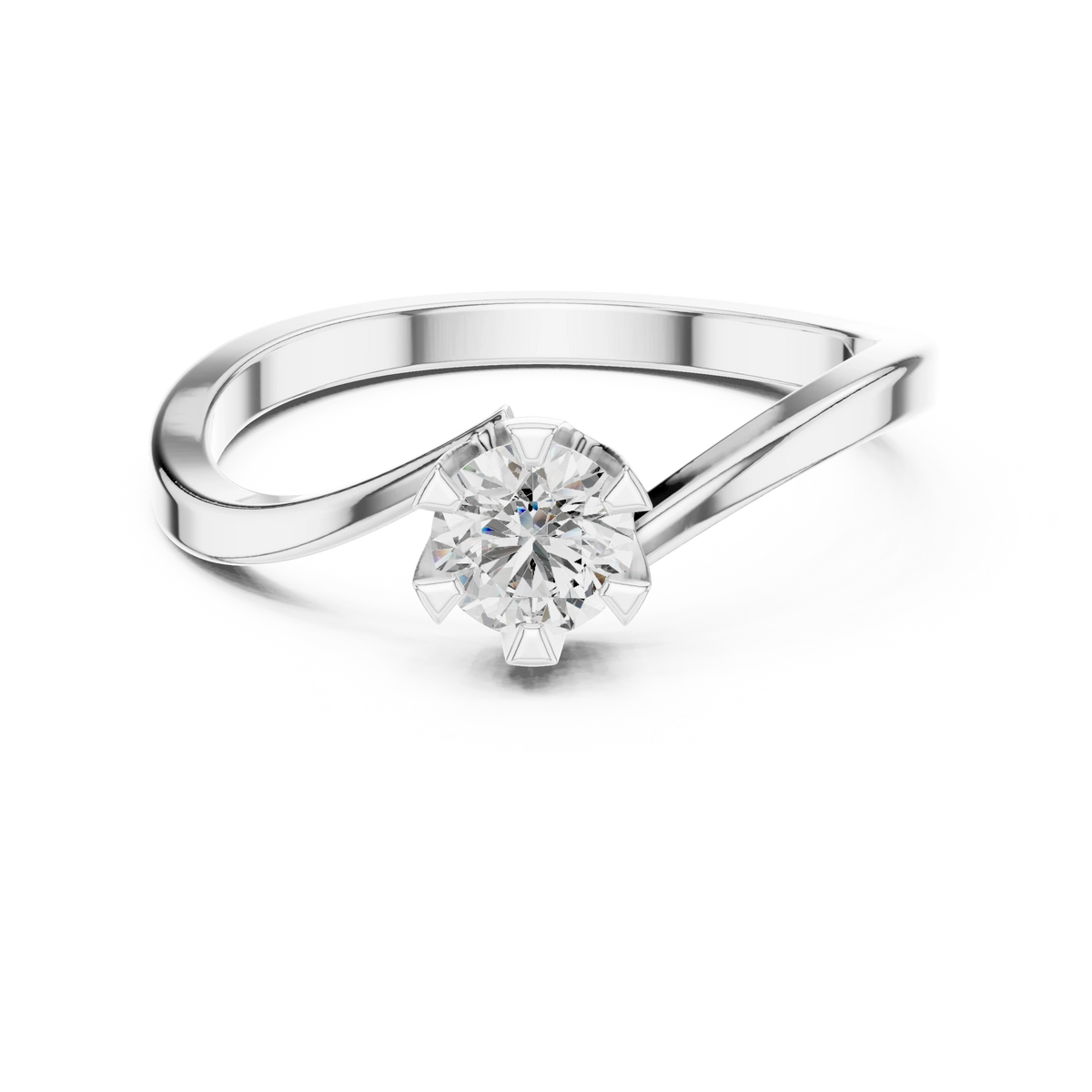 Round Moissanite Bypass Solitaire Engagement Ring in white 925 sterling silver, view 4
