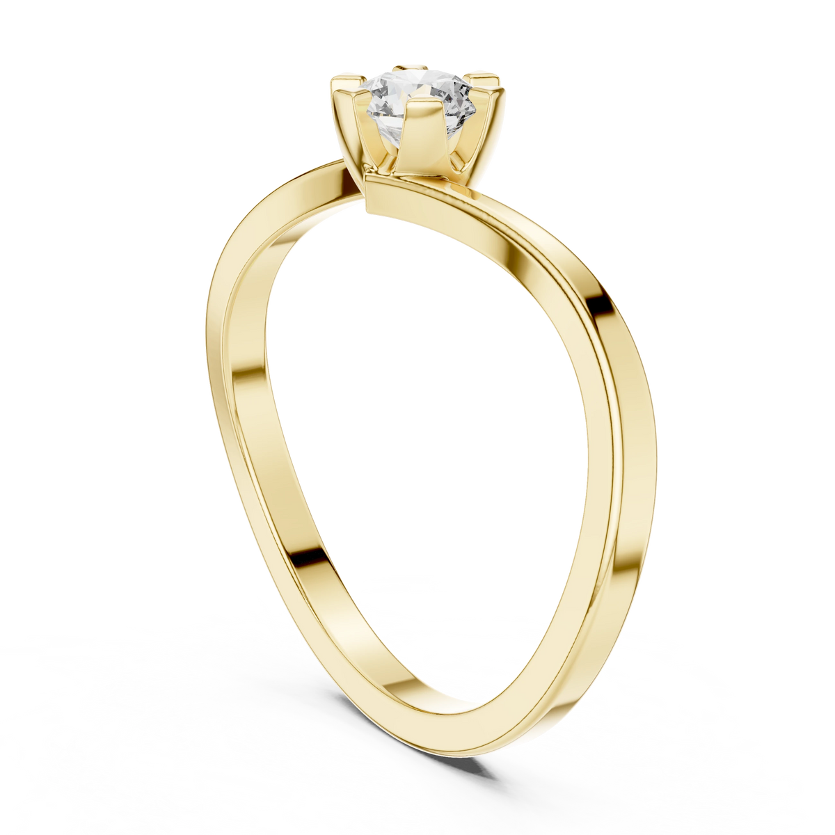 Round Moissanite Bypass Solitaire Engagement Ring in yellow 925 sterling silver, view 1