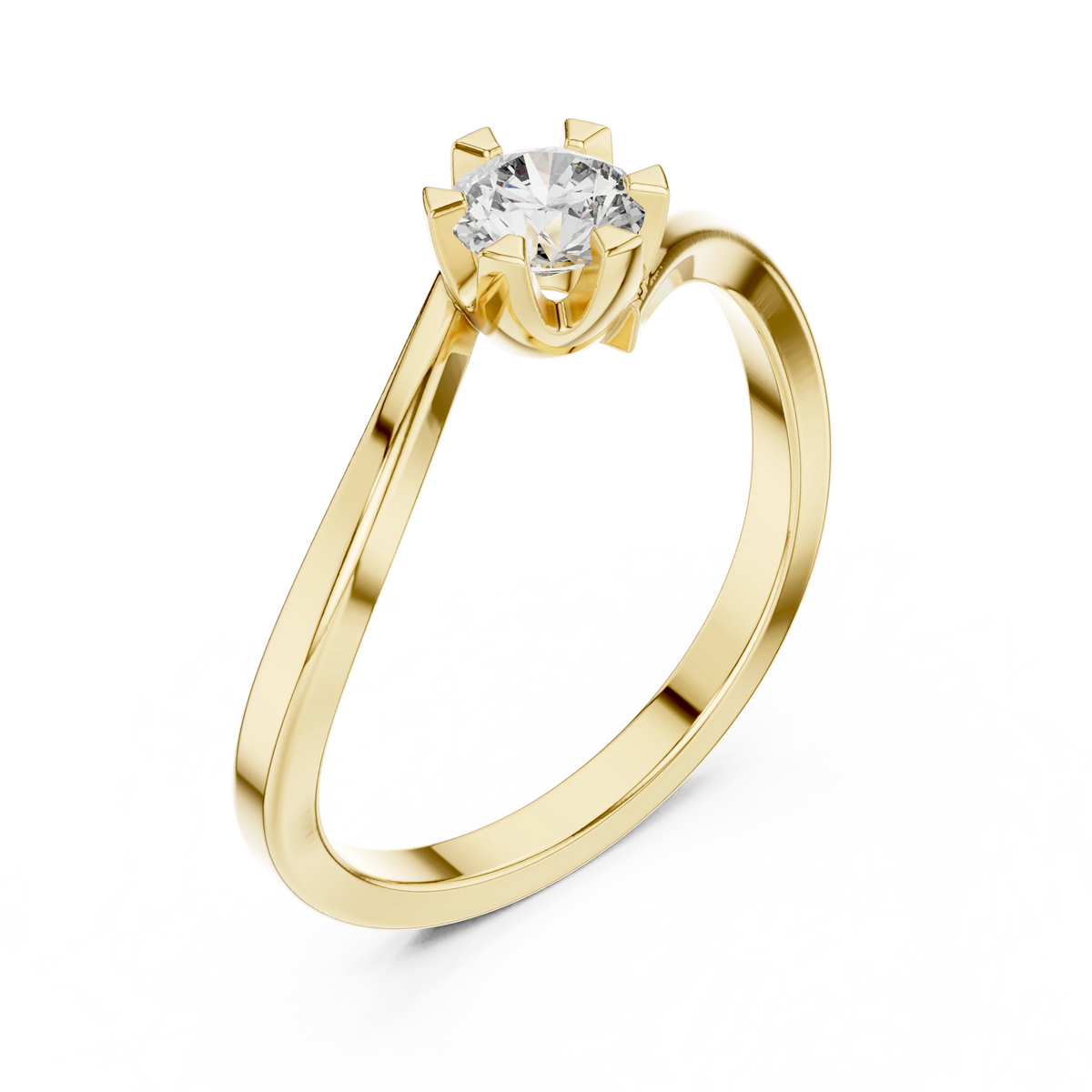 Round Moissanite Bypass Solitaire Engagement Ring in yellow 925 sterling silver, view 2