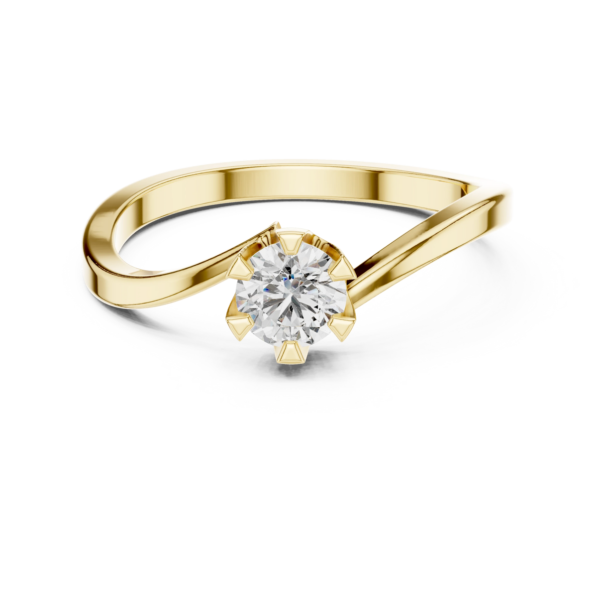 Round Moissanite Bypass Solitaire Engagement Ring in yellow 925 sterling silver, view 4
