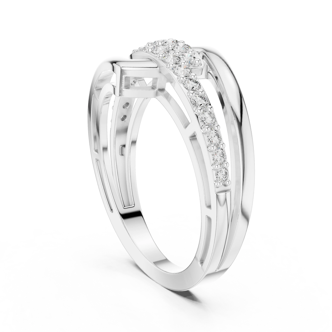 Square Buckle Two Row Bypass Moissanite Ring in white 925 sterling silver, view 1