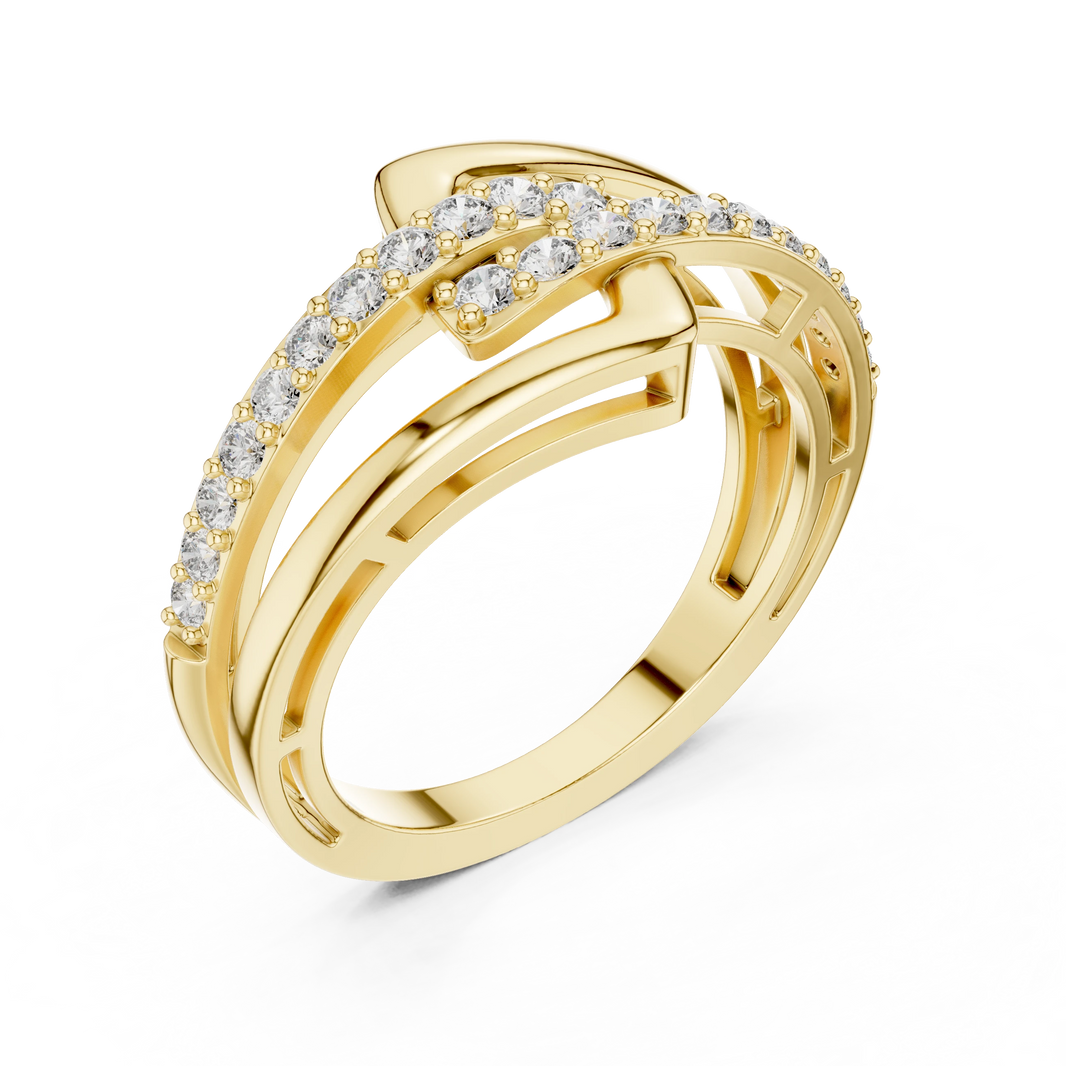 Square Buckle Two Row Bypass Moissanite Ring in yellow 925 sterling silver, view 2