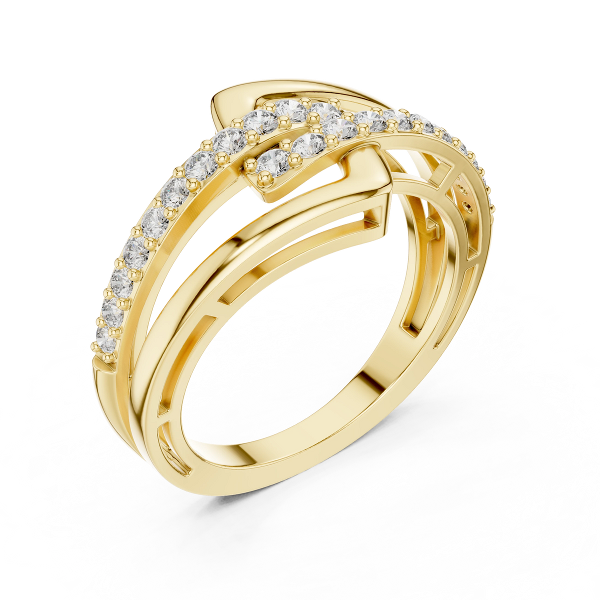 Square Buckle Two Row Bypass Moissanite Ring in yellow 925 sterling silver, view 2