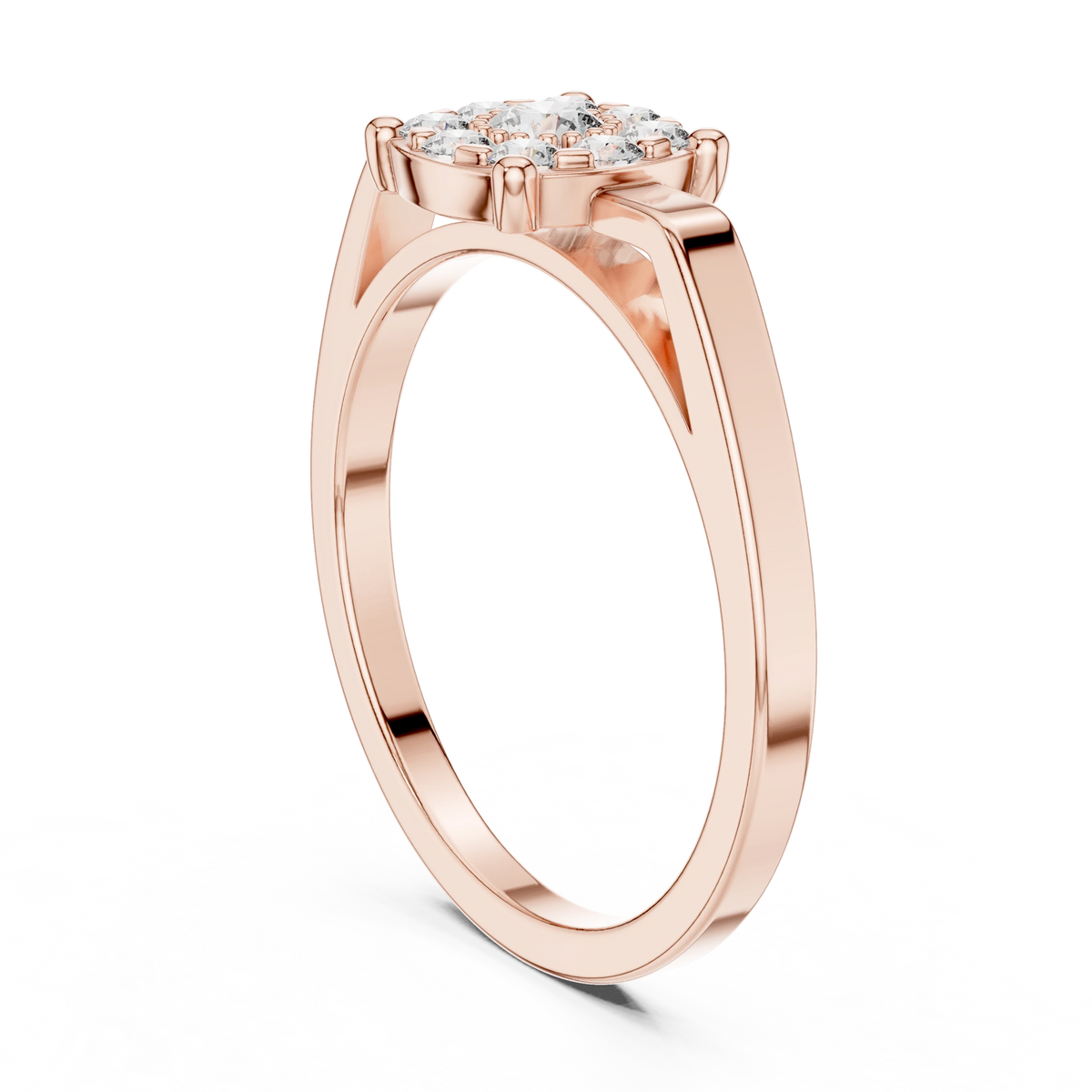 Cushion Shape Cluster Four Claw Moissanite Ring in rose 925 sterling silver, view 1