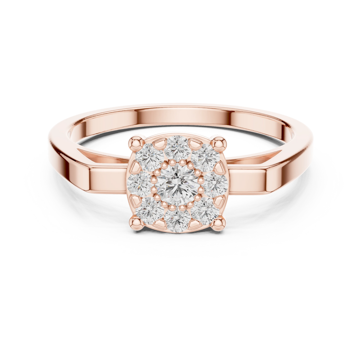 Cushion Shape Cluster Four Claw Moissanite Ring in rose 925 sterling silver, view 4