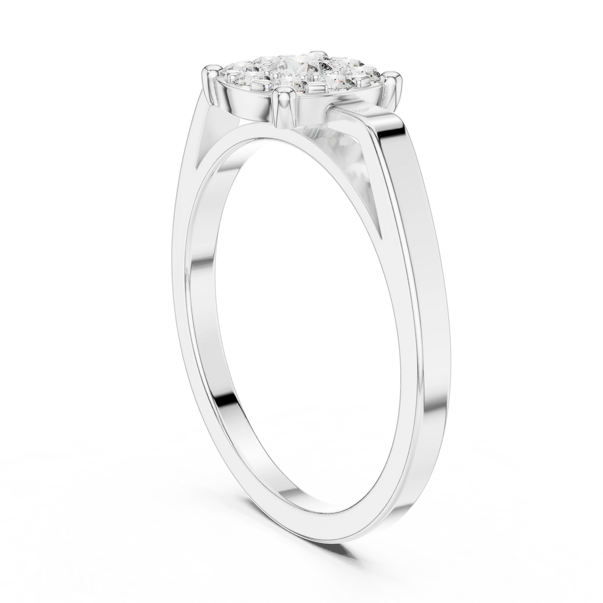 Cushion Shape Cluster Four Claw Moissanite Ring in white 925 sterling silver, view 1