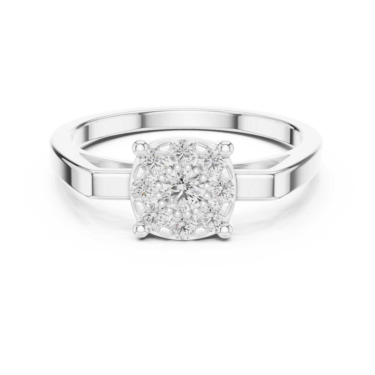 Cushion Shape Cluster Four Claw Moissanite Ring in white 925 sterling silver, view 4