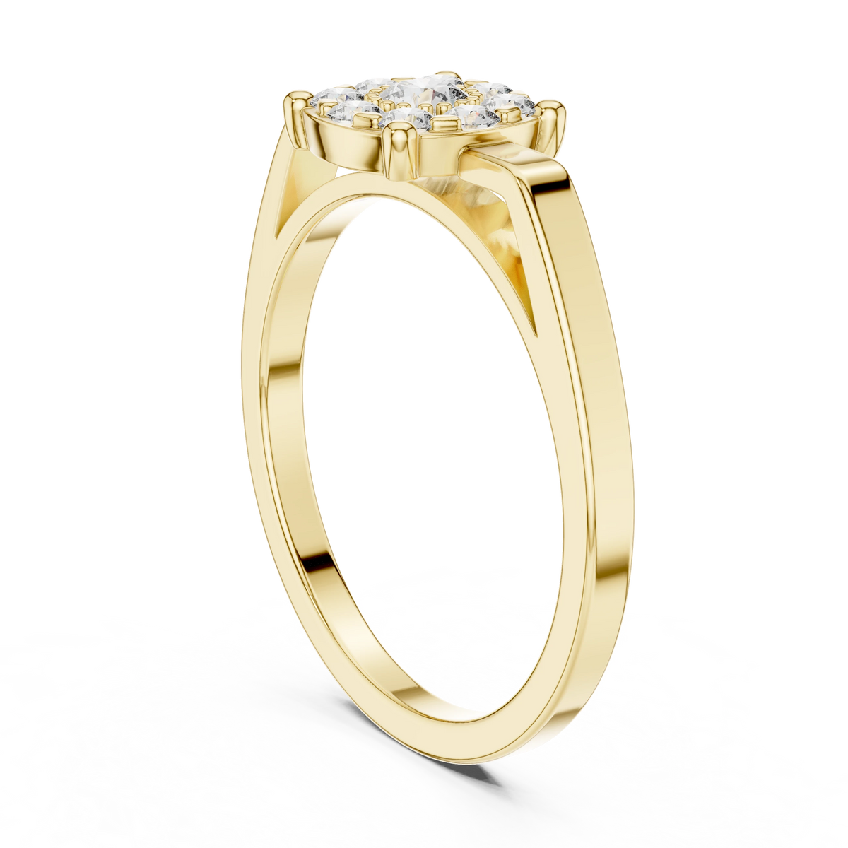 Cushion Shape Cluster Four Claw Moissanite Ring in yellow 925 sterling silver, view 1