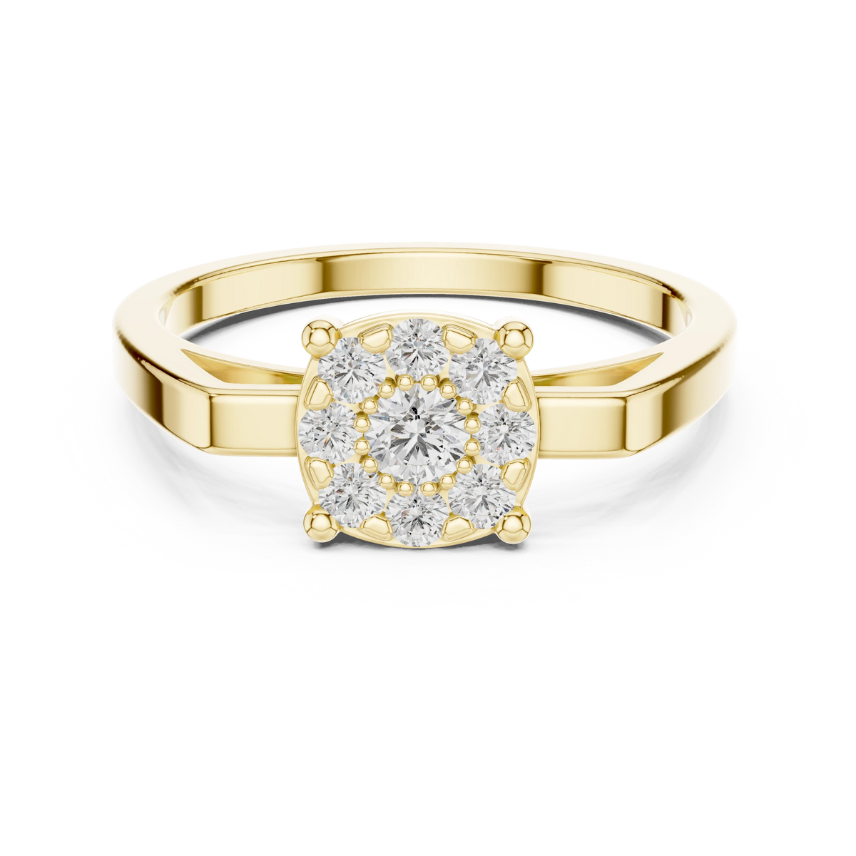 Cushion Shape Cluster Four Claw Moissanite Ring in yellow 925 sterling silver, view 4