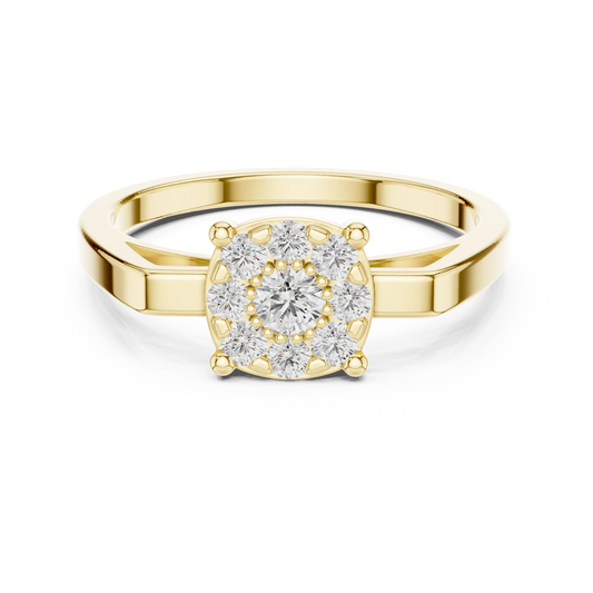 Cushion Shape Cluster Four Claw Moissanite Ring in yellow 925 sterling silver, view 4