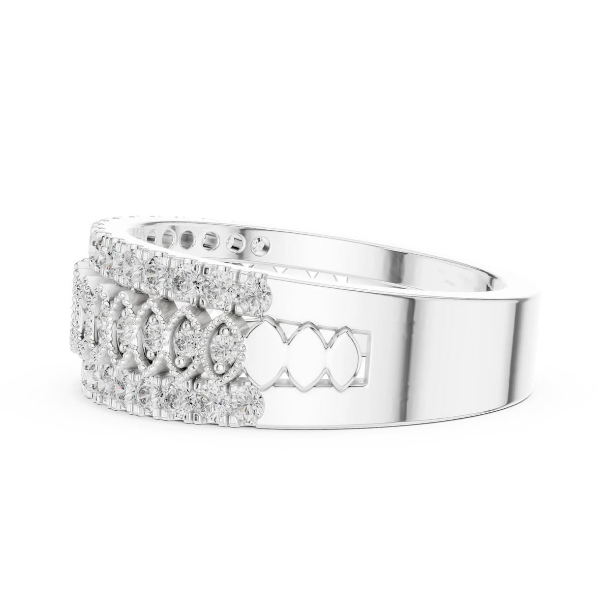 Three Row Marquise Frame Half Eternity Moissanite Ring in white 925 sterling silver, view 3